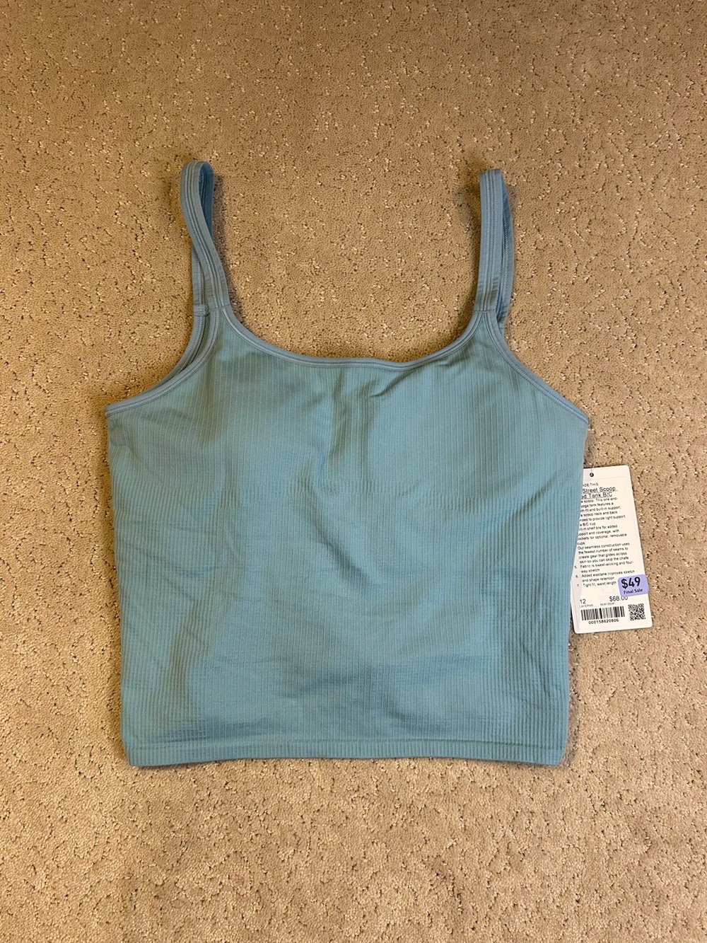 NWT Lululemon Ebb To Street Scoop Cropped Tank B/C SEAF Size 12